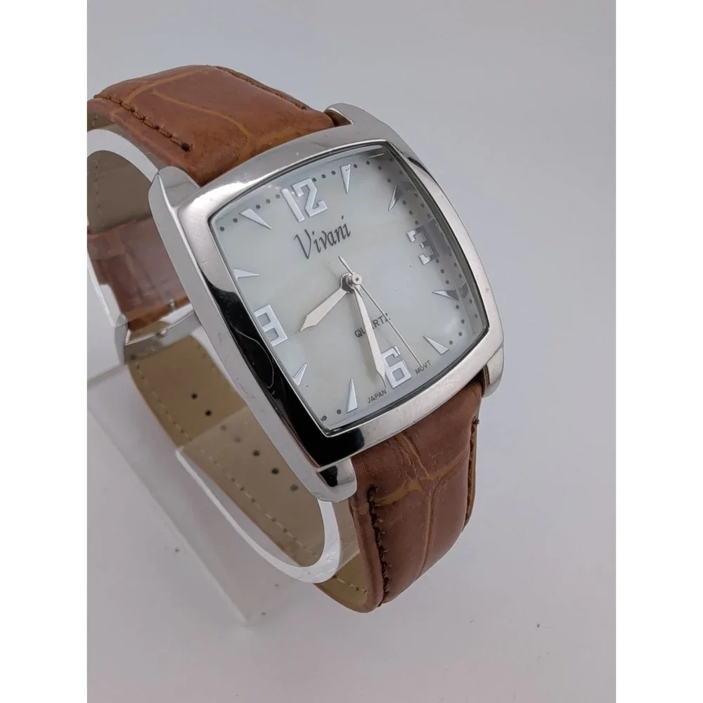Vivani Women's Watch MOP Dial Silver 32mm Case Brown Band- New Battery